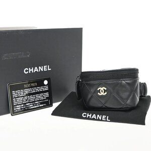 CHANEL CC Mini Matelasse Wrist Coin Case Pouch Bag Leather Black GHW 53RP059